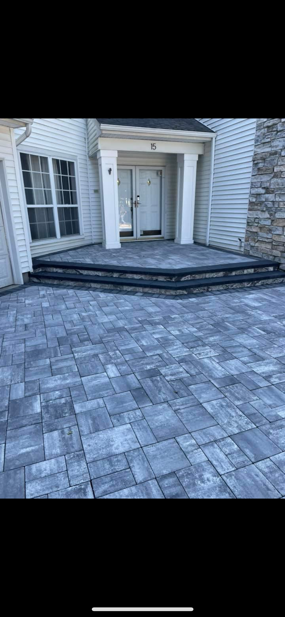 New paver patio & steps, Long Island masonry.