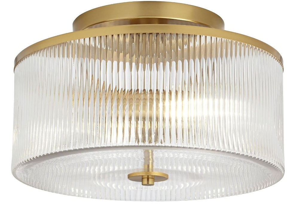 Mid-Century Modern Brass and Fluted Glass Flush Mount Ceiling Light