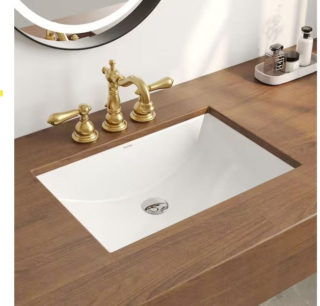 Modern White Undermount Ceramic Rectangular Bathroom Sink