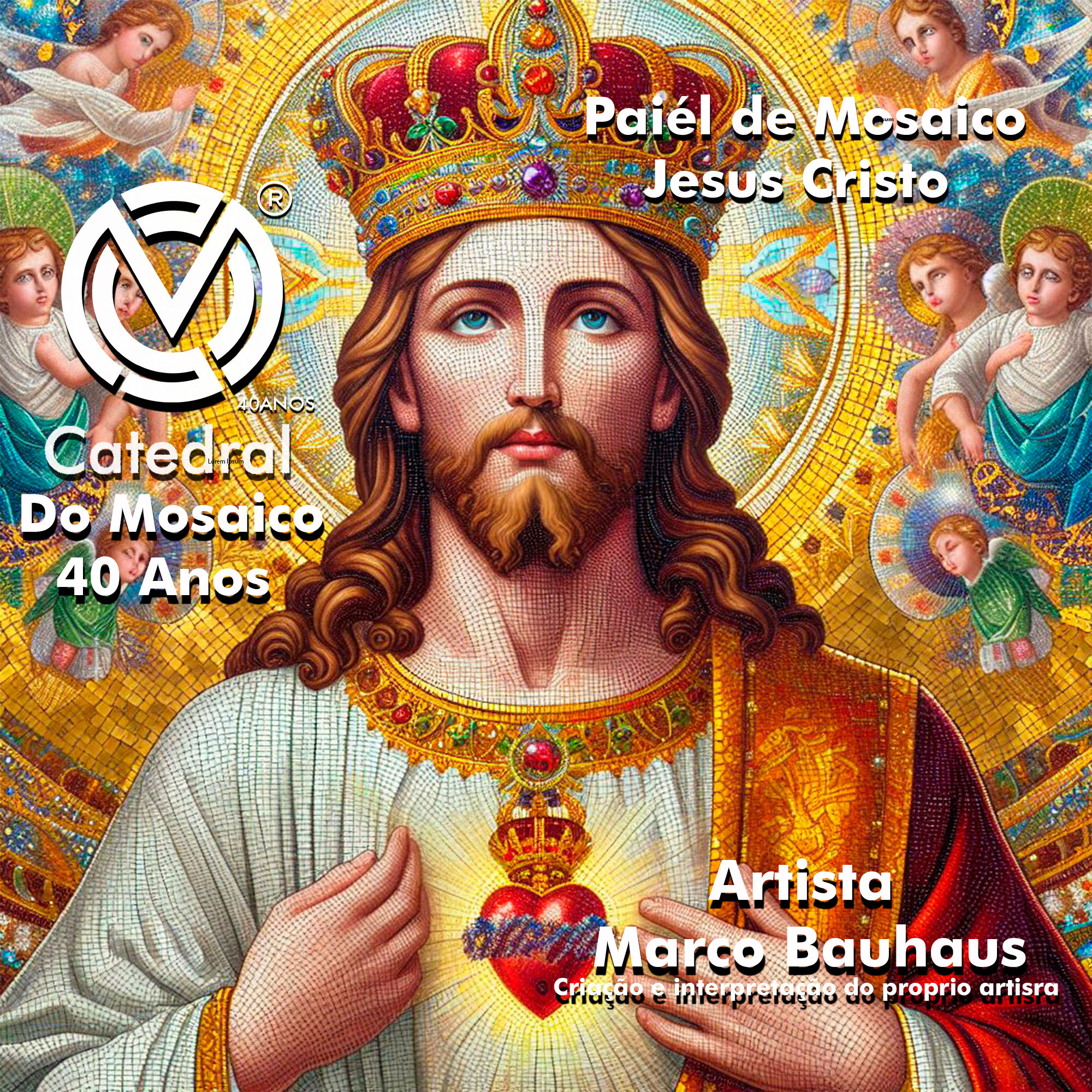 Quadro Sagrado Coração de jesus em 06 Mosaico