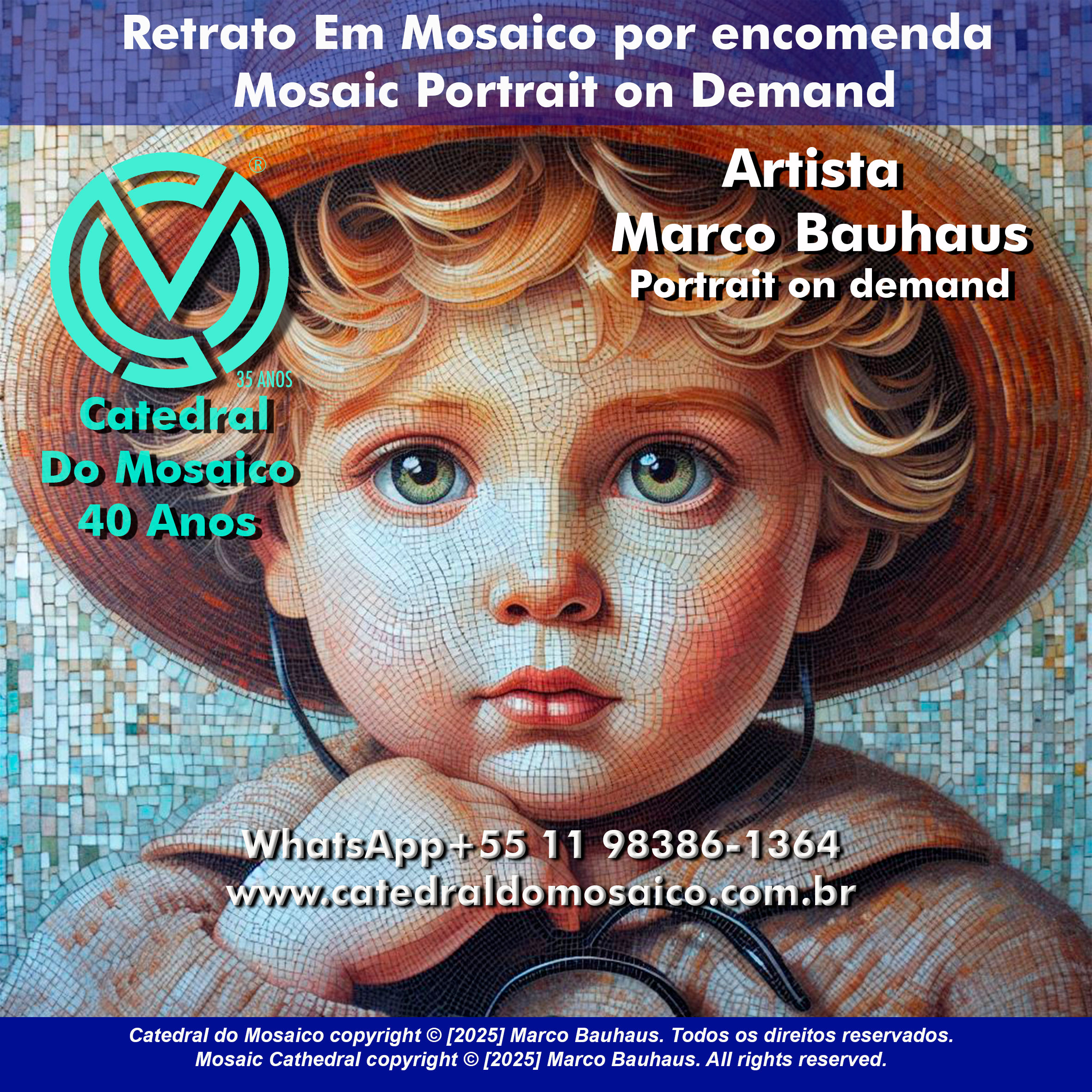 Retrato de mosaico p/Enc ex:Menina, 50x50 CM