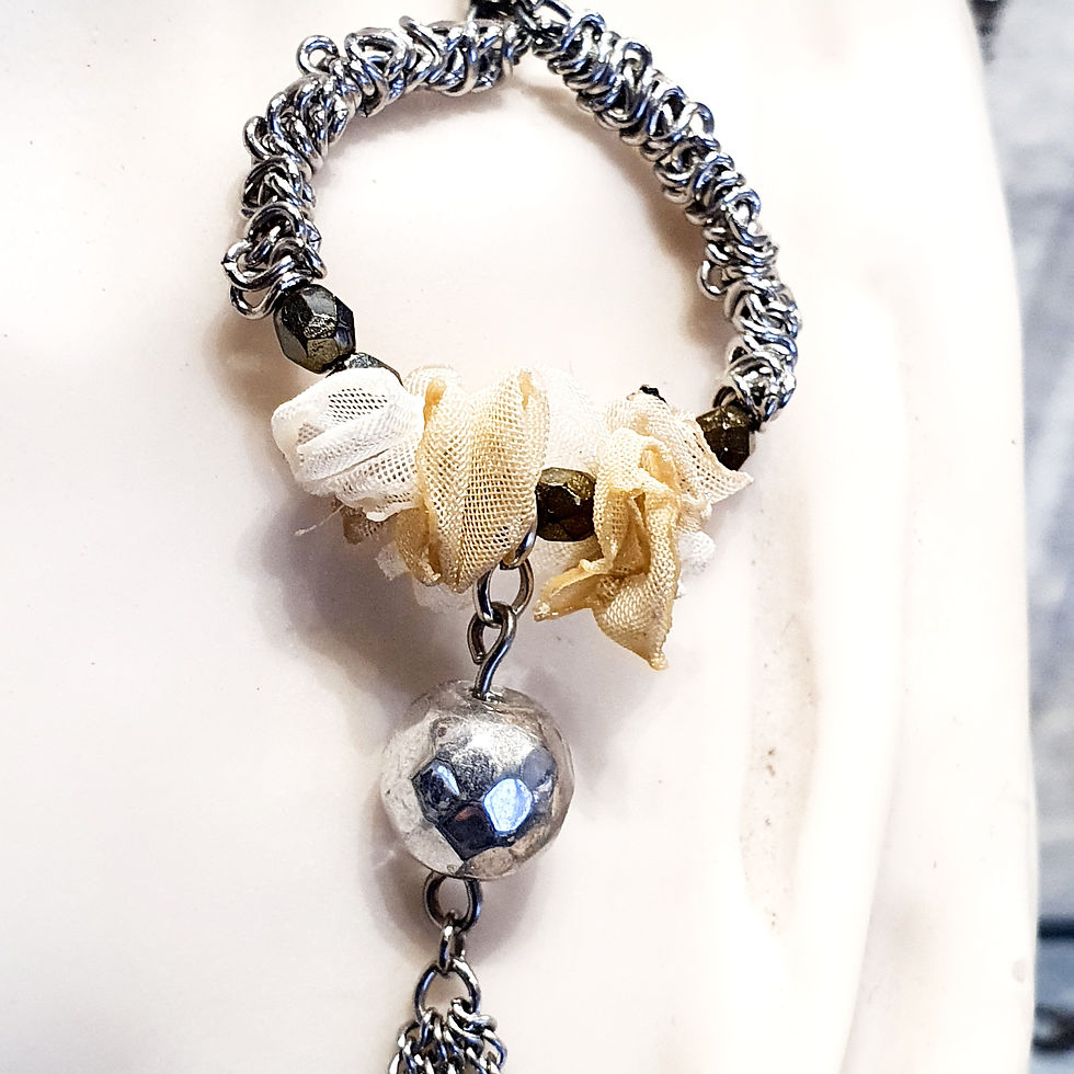 Miniatura: Argolas inox com flores em  tecido