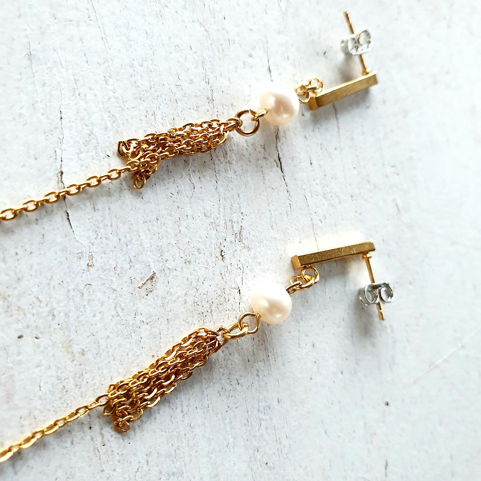 Miniatura: Brincos compridos em aço inox gold com pingente estrela de cristal