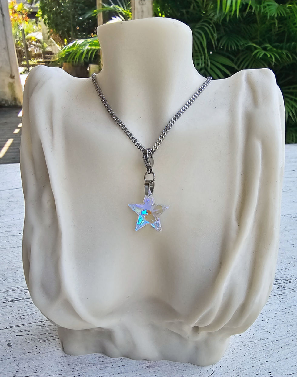 Miniatura: Corrente de aço inox com pingente de cristal lapidado Swarovski FORMAS