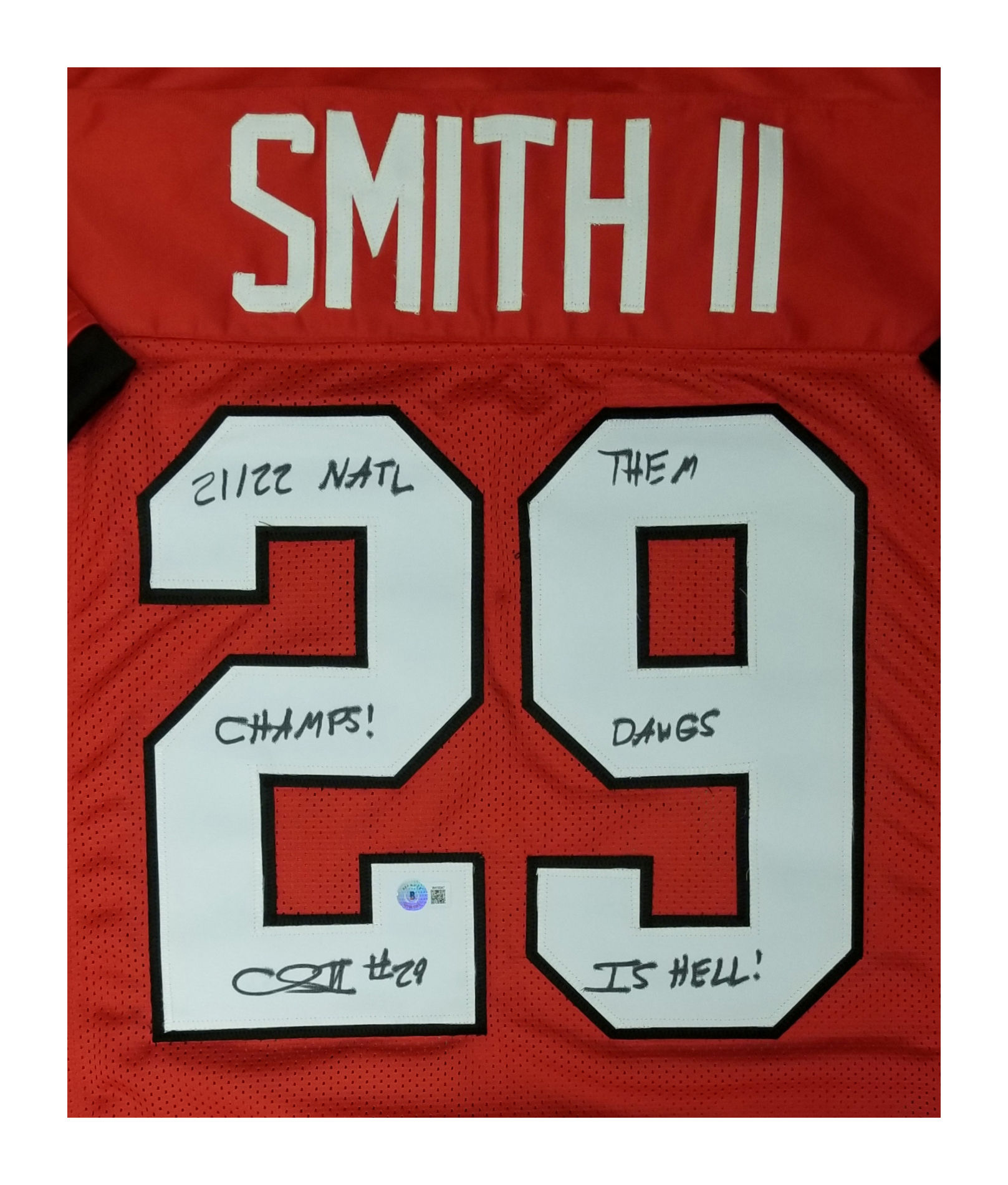 Christopher Smith Georgia Bulldogs Red Signed Custom Jersey with Inscription