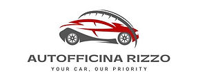 Logo di Autofficina Rizzo con silhouette di un'auto rossa stilizzata e slogan 'Your car, our priority'.