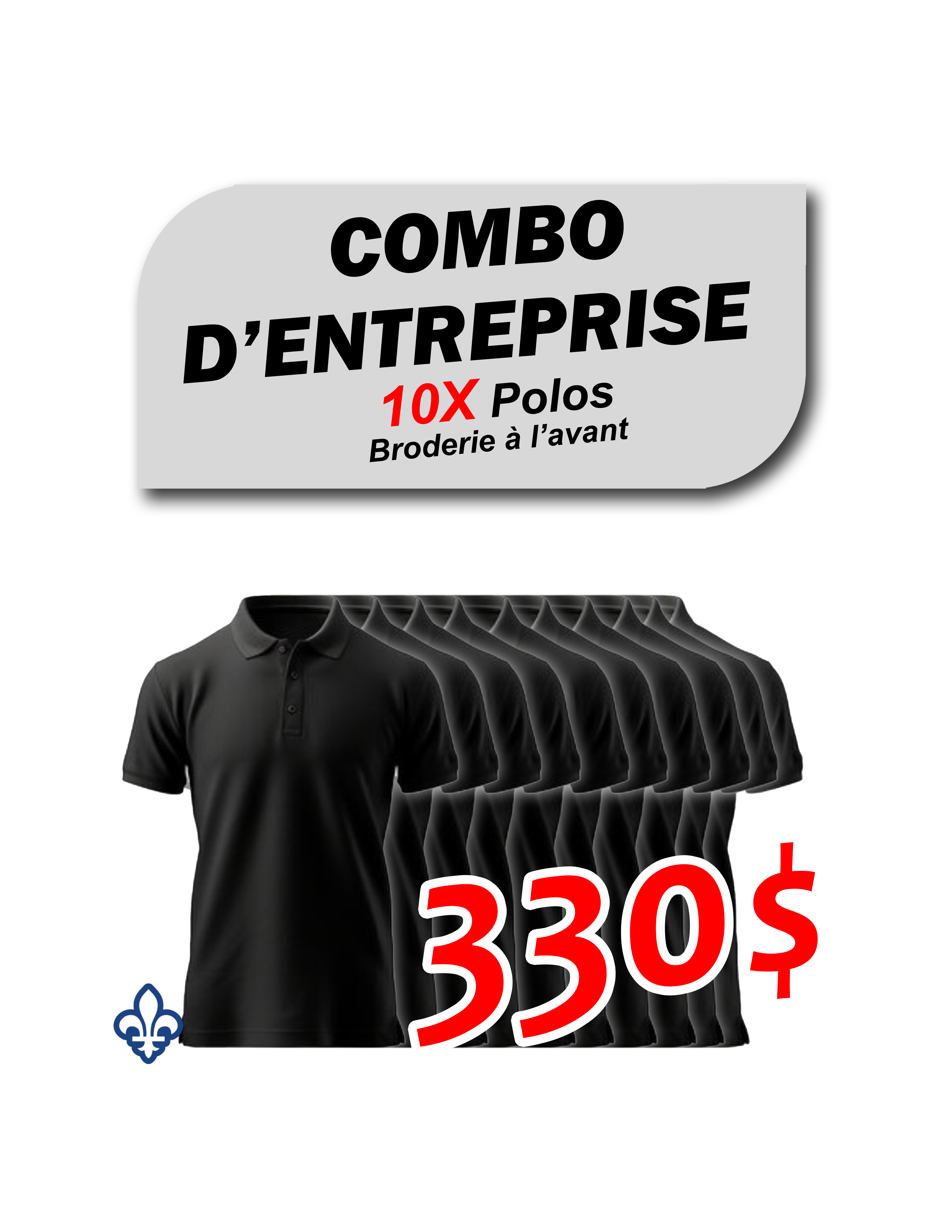 Combo 10 Polos personnalisés – Broderie logo à l’avant