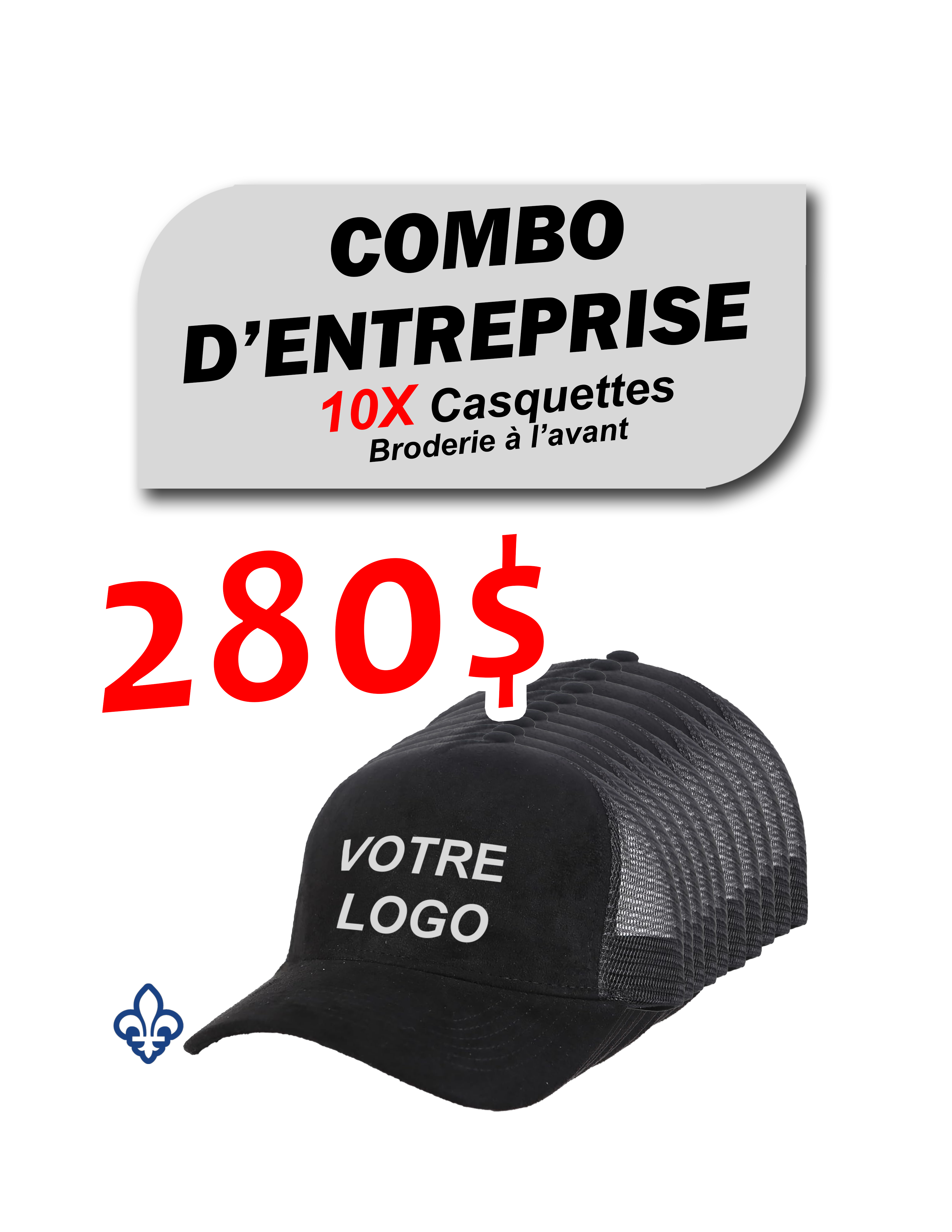 Combo 10 Casquettes brodées personnalisées – Logo à l’avant