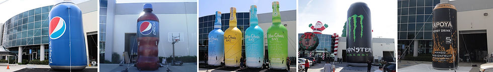 Giant custom inflatable bottles - Pepsi, Monster Energy Drinks, Rum Blue Chair Bay