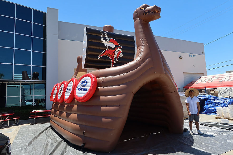 Inflatable Run Through Tunnel Viking Ship Replica (angle view)