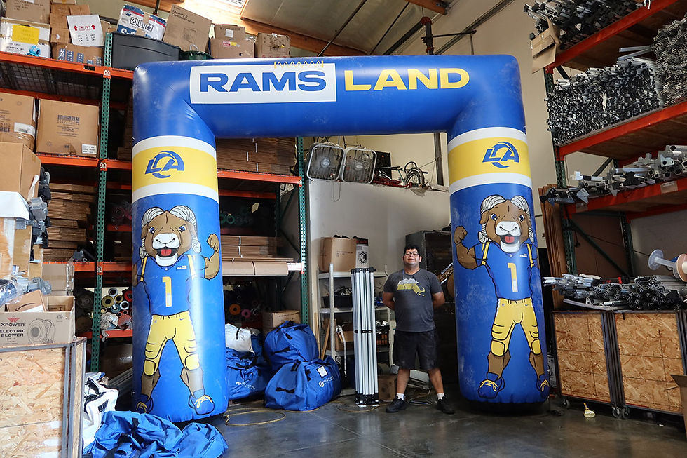 10x10 Custom Inflatable LA Rams Land Arch with Printed Logo & Mascot