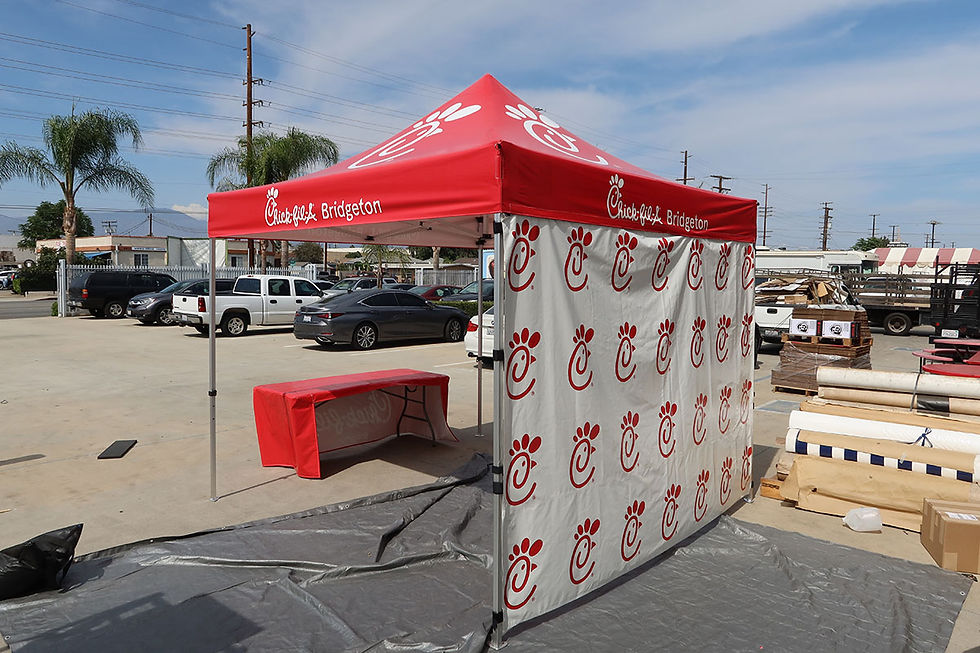 10x10 Food Pop Up Canopy with a Custom Back wall and Table Cover