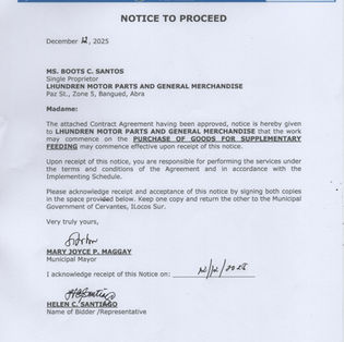 NOTICE TO PROCEED - PURCHASE OF GOODS FOR SUPPLEMENTARY FEEDING
