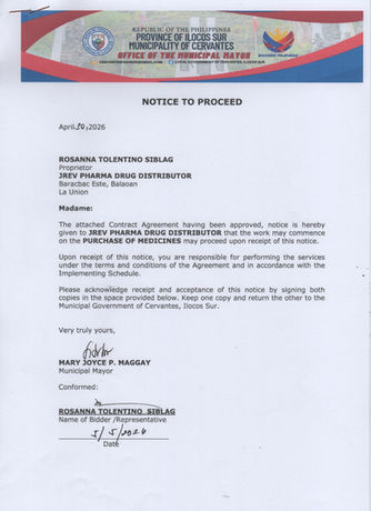 NOTICE TO PROCEED - PURCHASE OF MEDICINES