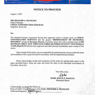 Notice to Proceed: Improvement of Municipal Building