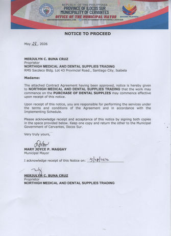 NOTICE TO PROCEED - PURCHASE OF DENTAL SUPPLIES