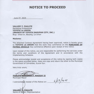 NOTICE TO PROCEED - PURCHASE OF PATROL VEHICLE