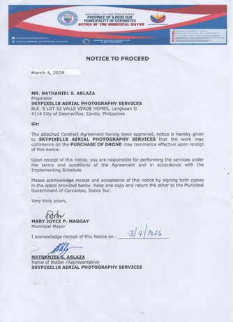 NOTICE TO PROCEED - PURCHASE OF DRONE