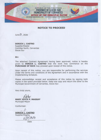 NOTICE TO PROCEED – PURCHASE OF RICE