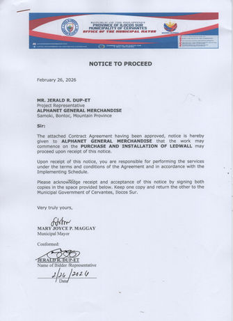 NOTICE TO PROCEED - PURCHASE AND INSTALLATION OF LEDWALL