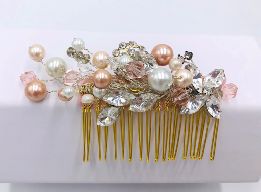 Thumbnail: Alessandra Blushing Pearl and Rhinestone hair comb