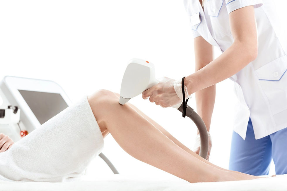 Close up of patient receiving laser therapy on knee