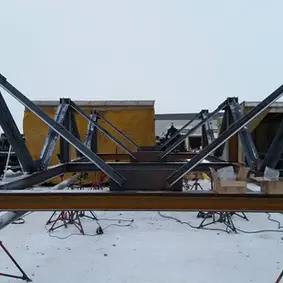 Detail of welded joints on heavy structural steel frame
