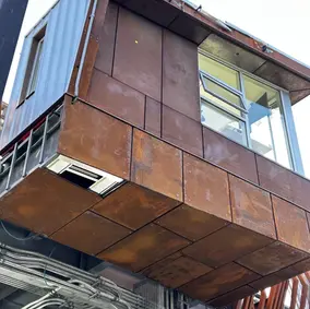 Custom architectural steel stair, high-end commercial metalwork