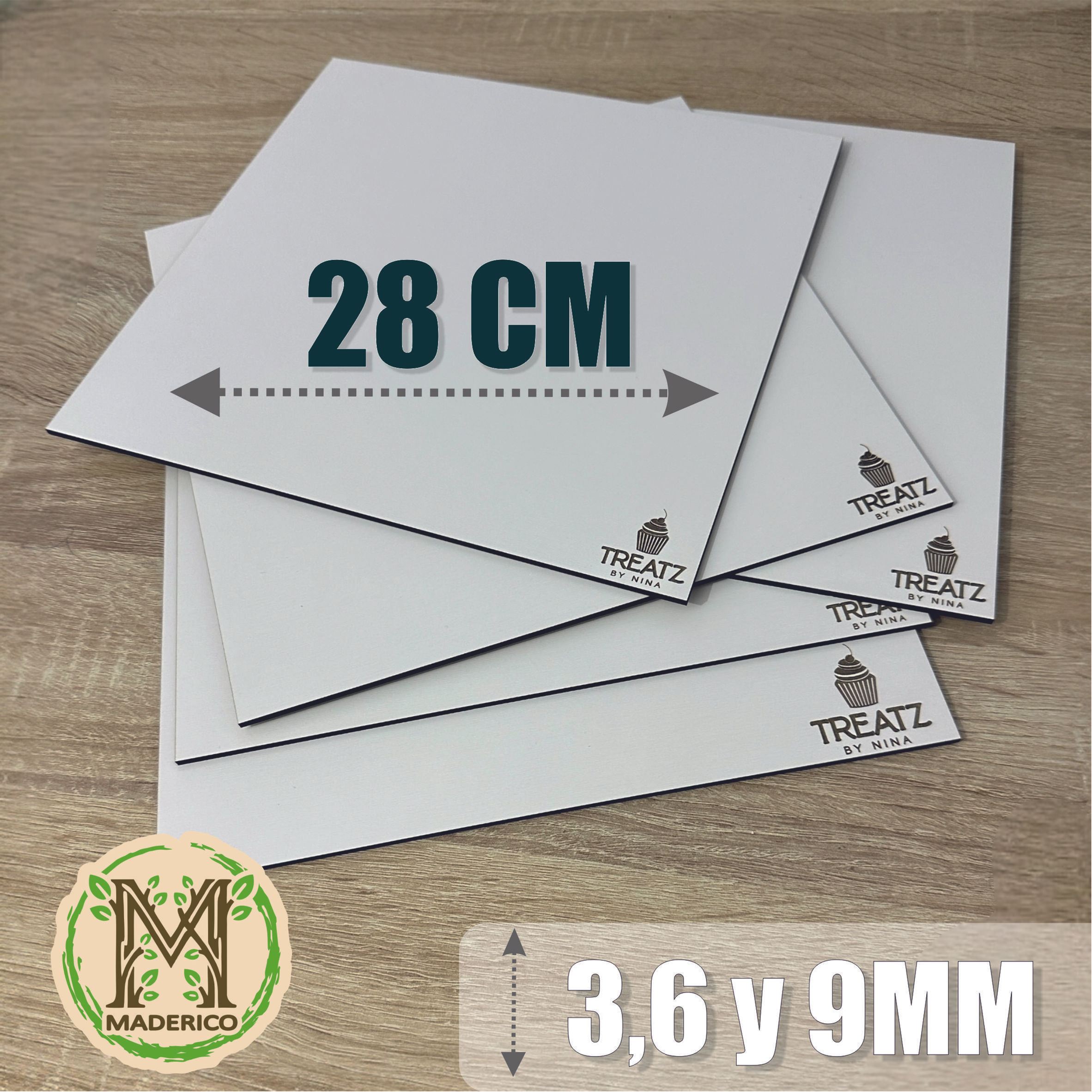 Base cuadrada MDF blanca 28 cm para tartas grandes