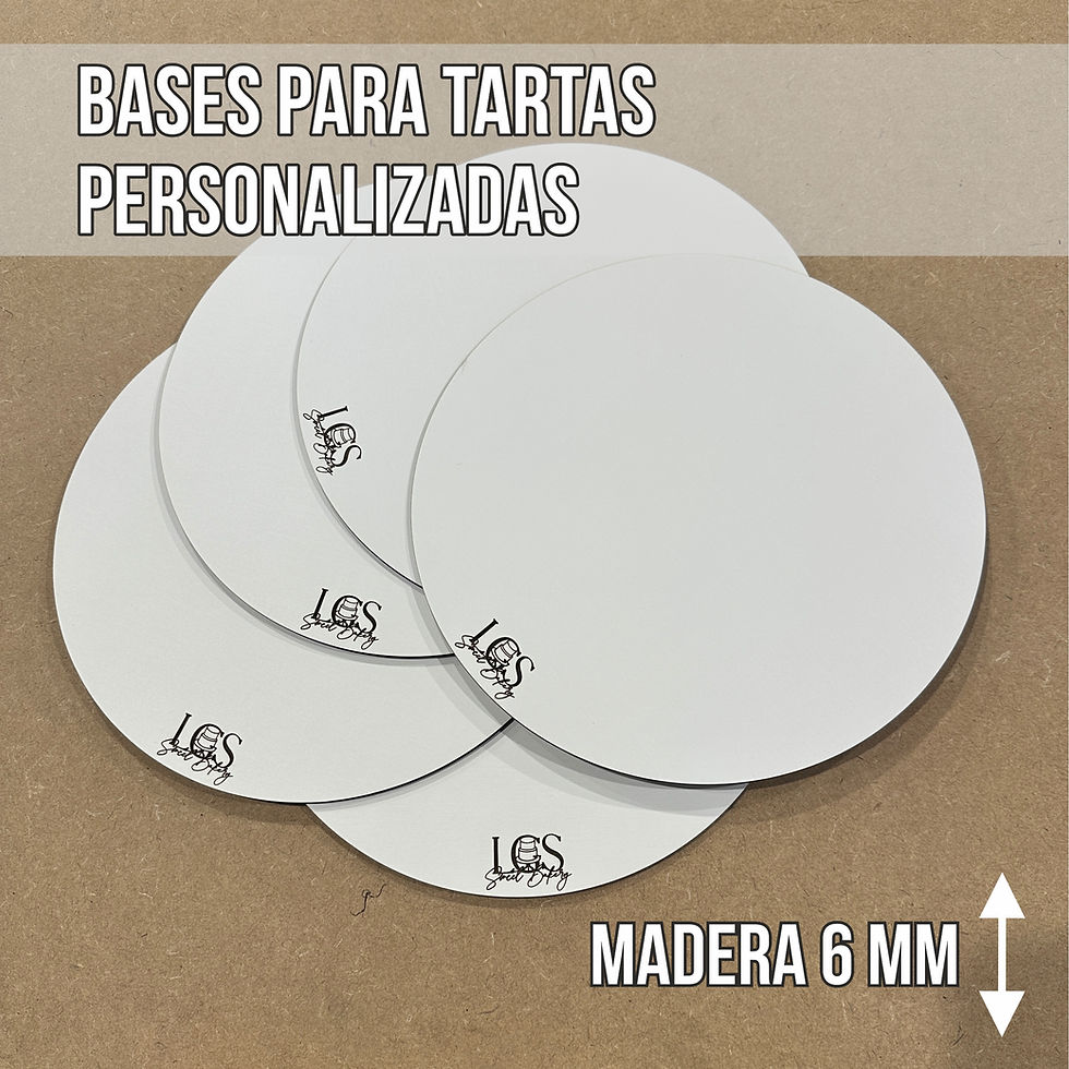 Bases de madera 6 mm personalizadas para tartas con logotipo grabado – Pack de 10 unidades