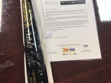 Raffle tickets on sale for Atlanta Braves autographed bat
