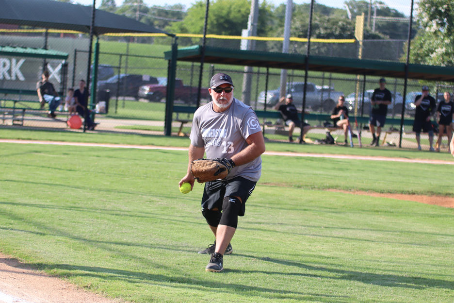 Man playing softball, ready to pitch
