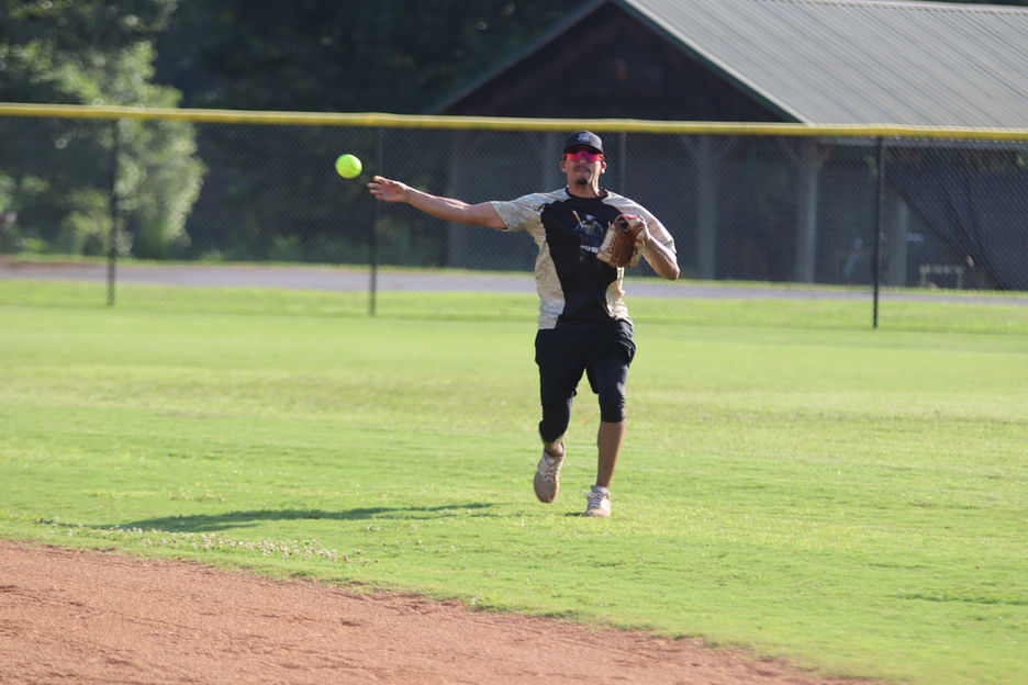 Man throwing softball during parksandrec game