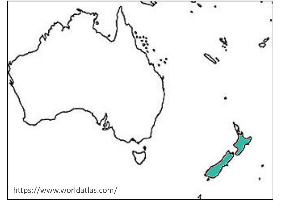 map showing New Zealand and Australia