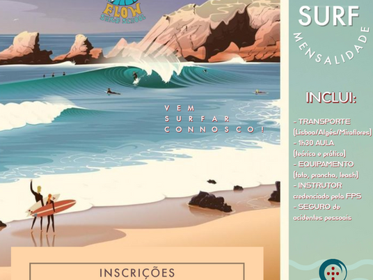 AULAS DE SURF EM REGIME DE MENSALIDADE 2022/2023 - Condições especiais protocolo