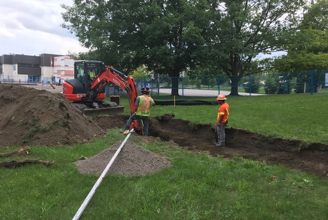 Aug 8-11 Working on the sub-drainage & weepers,  connecting to existing drainage system