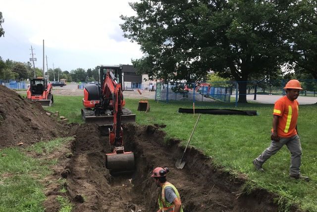 Aug 8-11 Working on the sub-drainage & weepers, connecting to existing drainage system