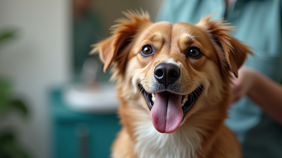 Close-up view of a happy dog enjoying a grooming session