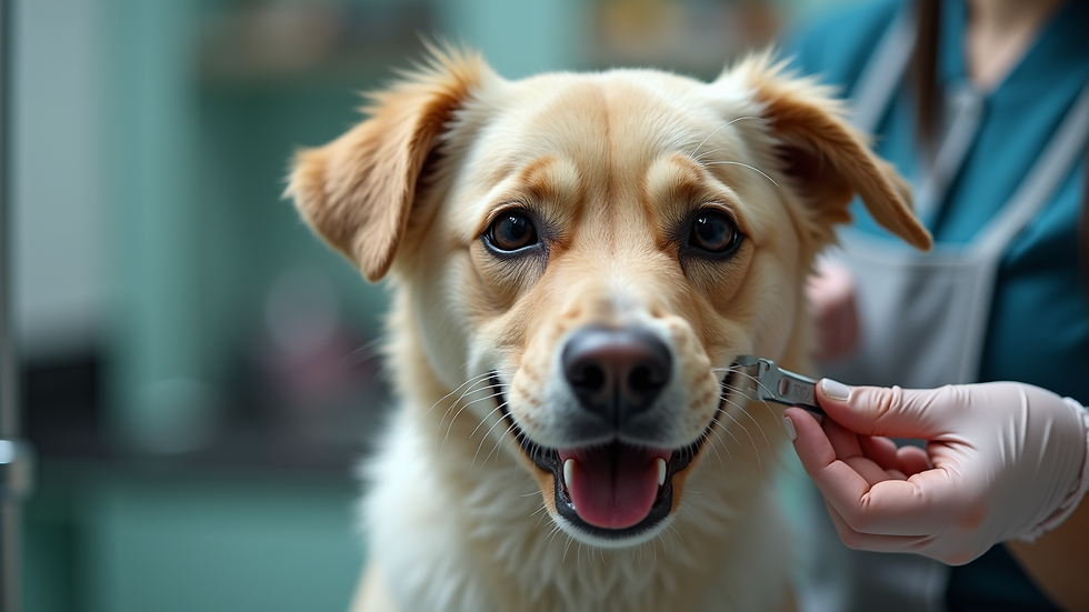 Close-up view of a groomer trimming a dog’s fur in a clean grooming salon