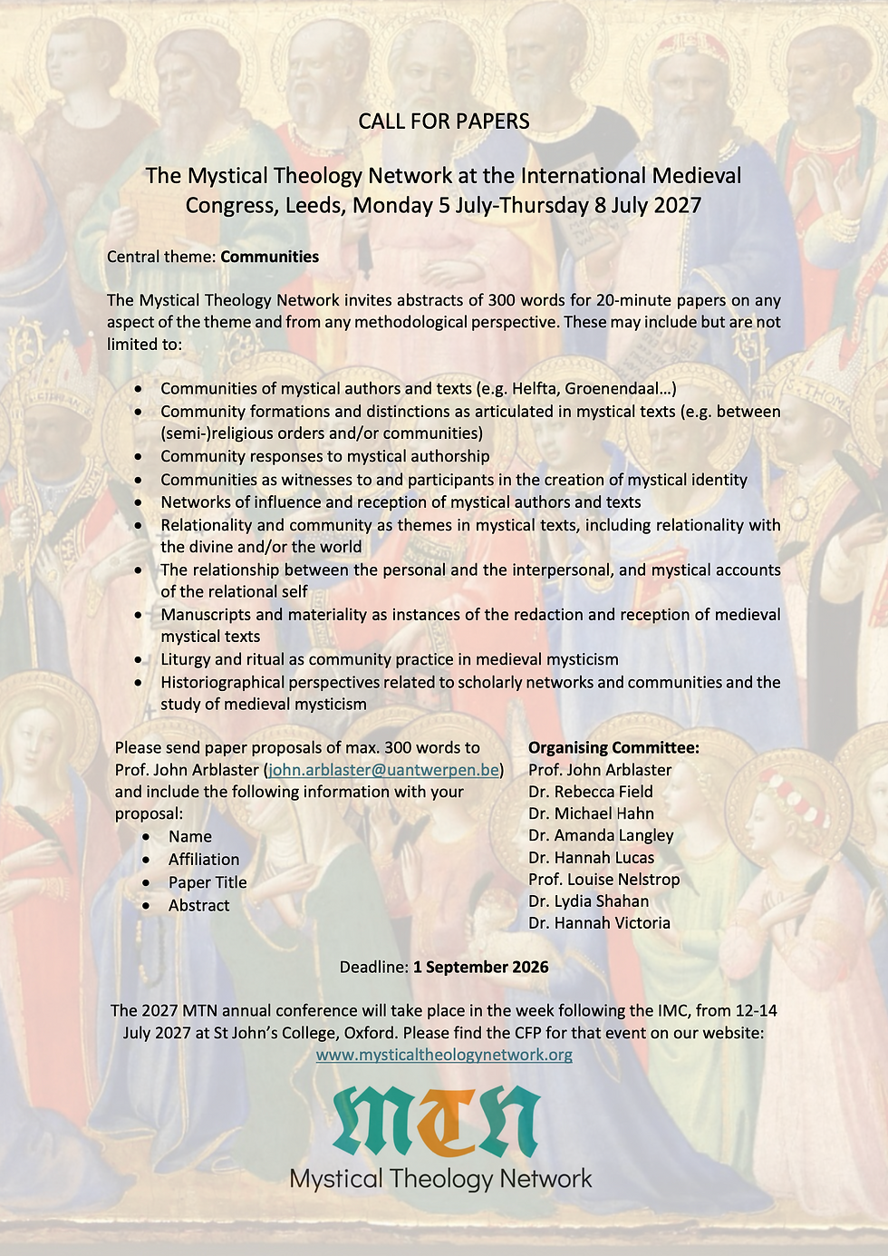 CALL FOR PAPERS: "Mysticism and Community"