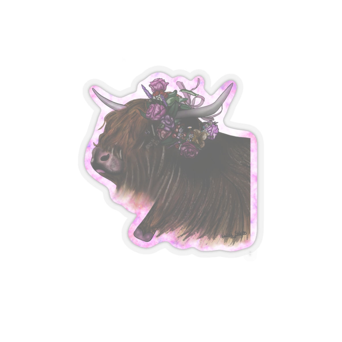 "Pink Highland Cow" Kiss-Cut Stickers