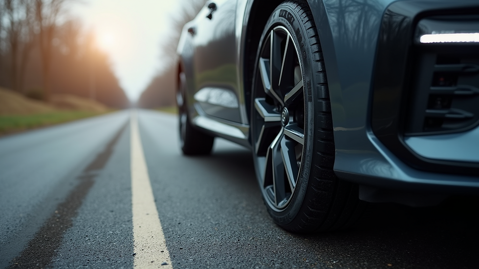 High-angle view of a vehicle equipped with advanced braking features