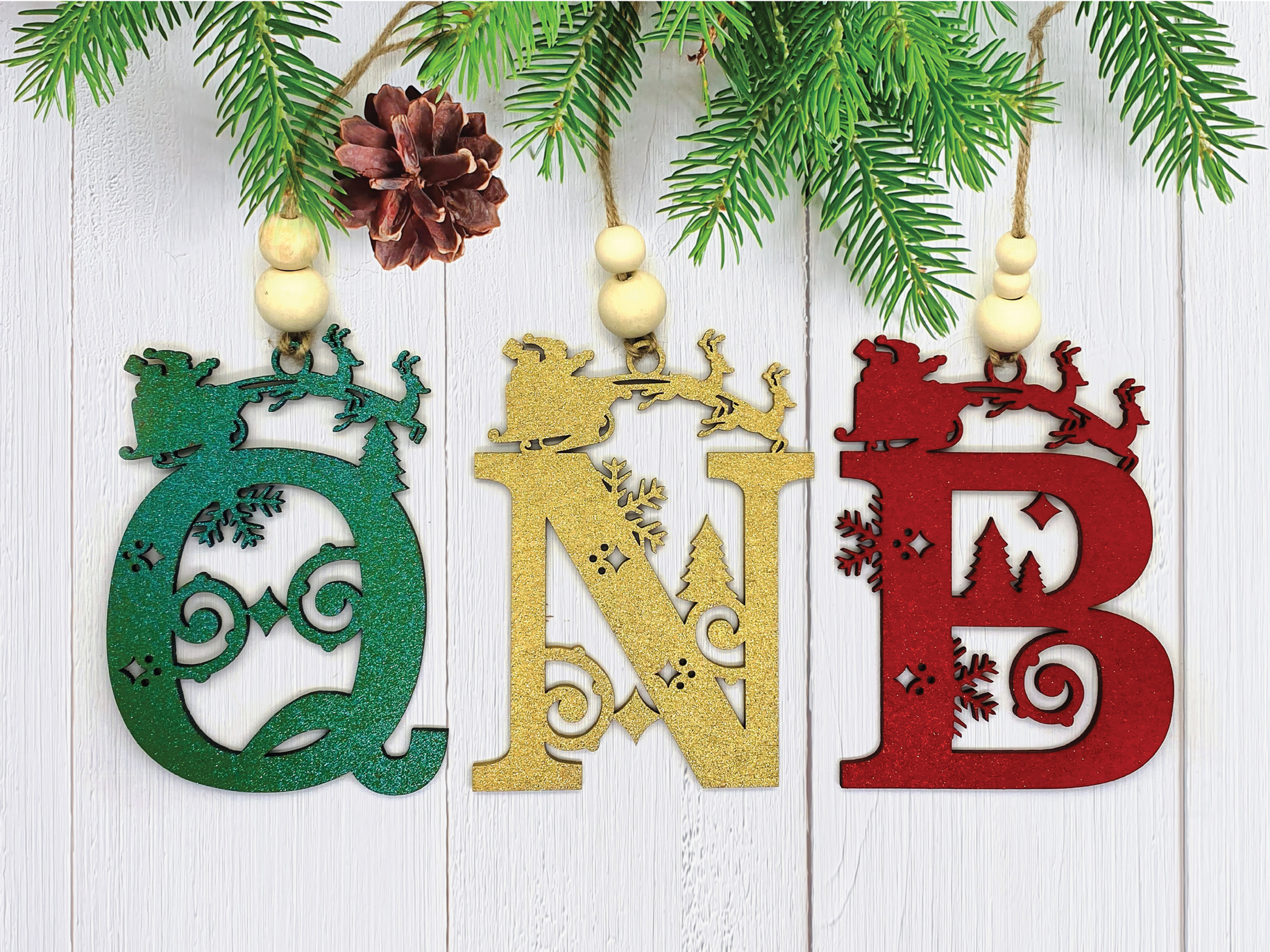 Christmas Monogram Ornament and Split Name Monogram Ornament