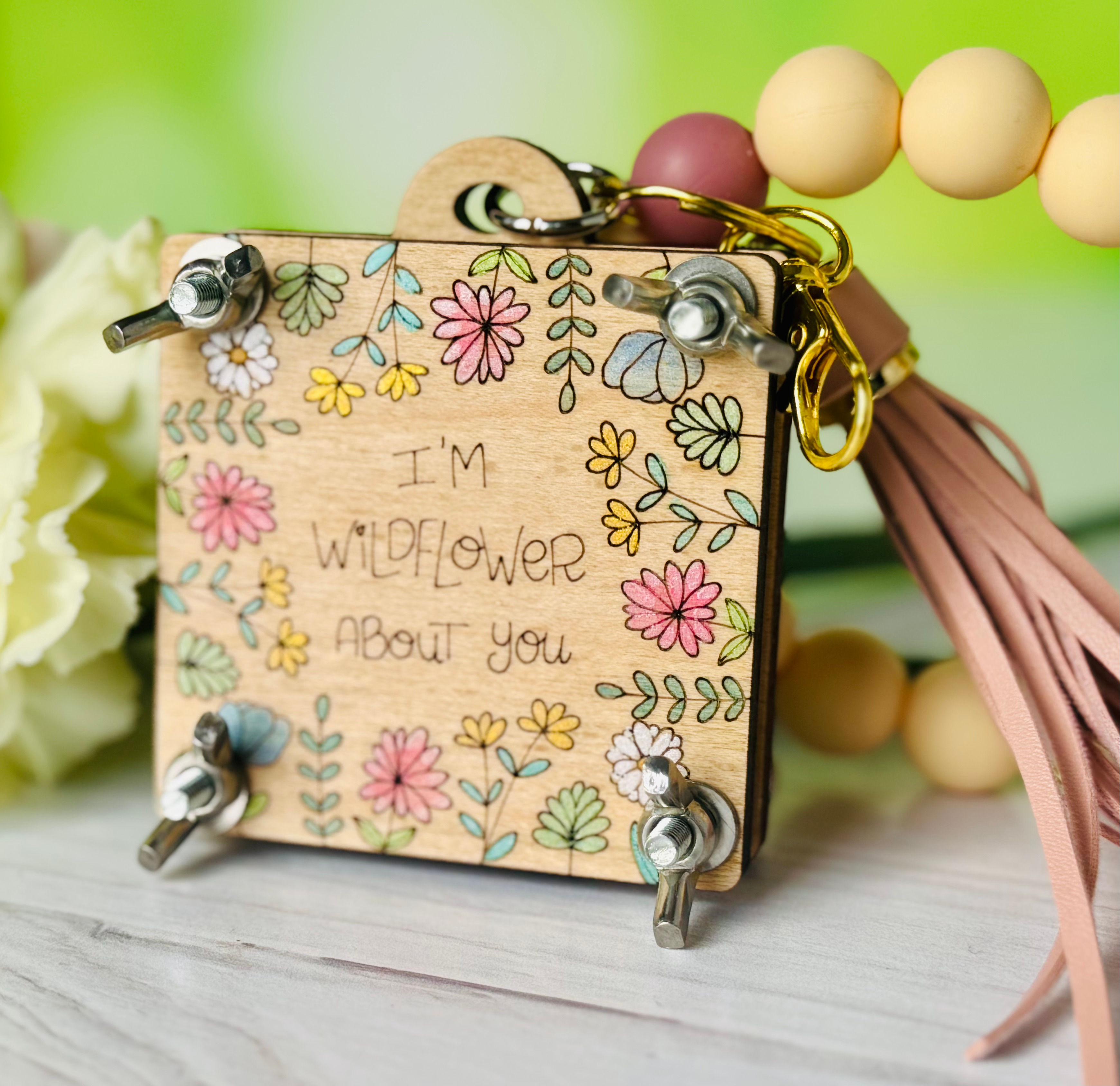 Portable Wristlet / Keychain Hand Painted Mini Flower Press