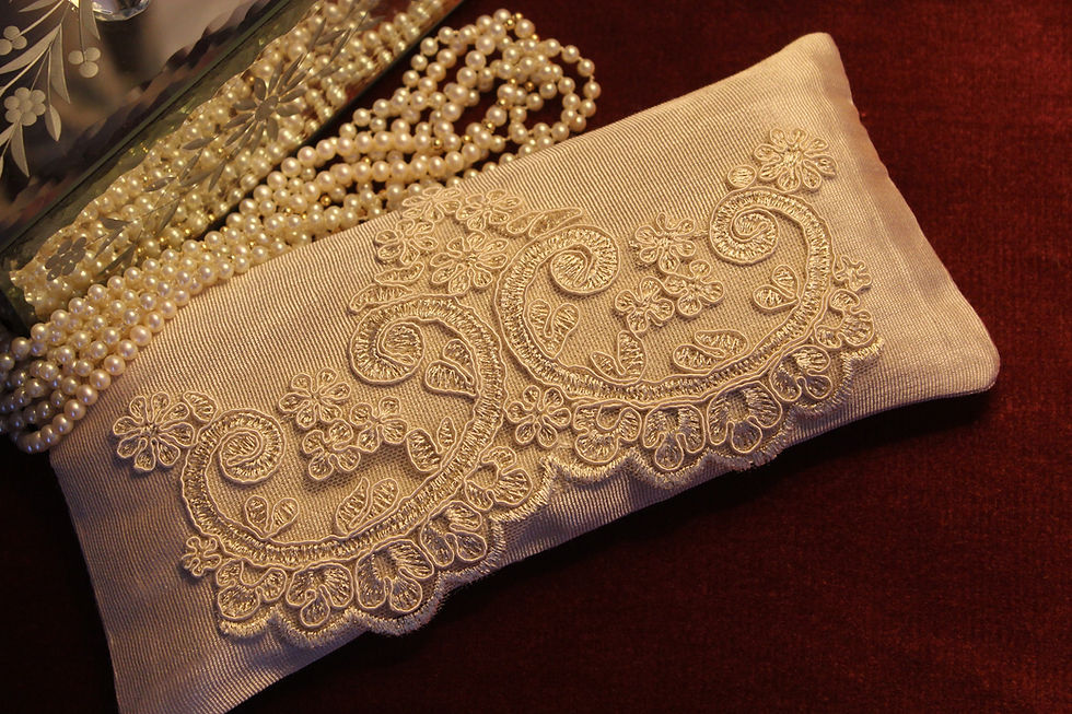 Thumbnail: Silk Lavender Eye Pillow with Laces - Ivory back view