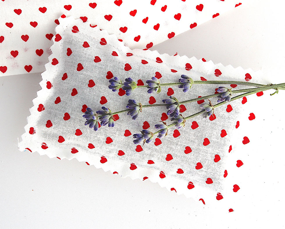 Thumbnail: Washable Face Mask Red Hearts doubled with of 100% cotton with Lavender Sachet
