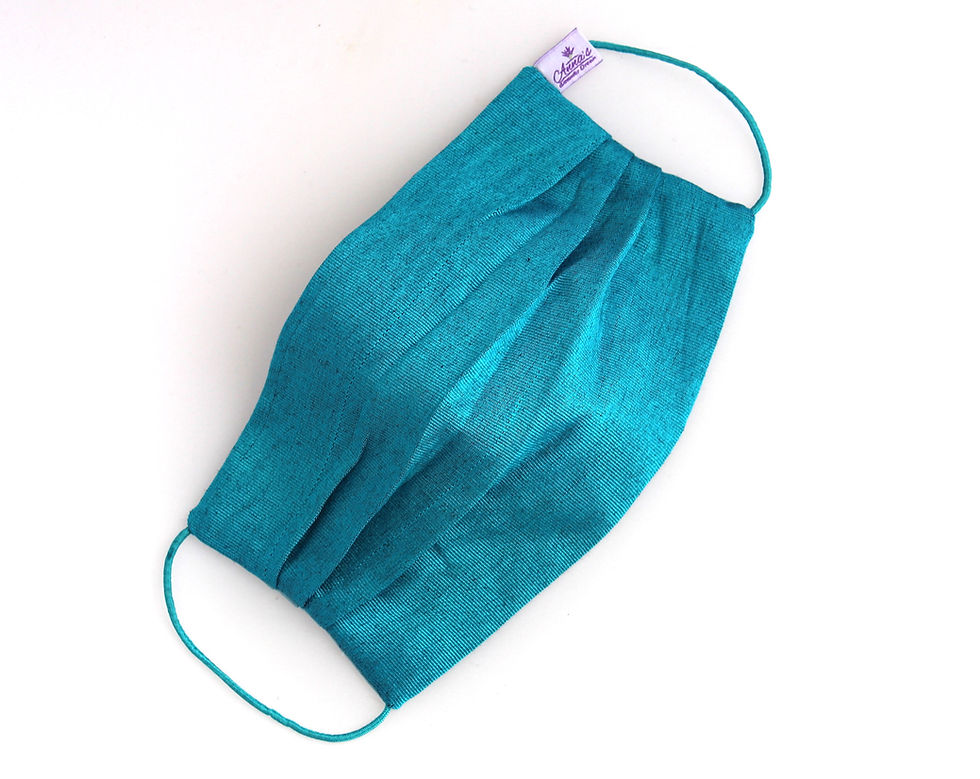 Küçük resim: Washable Silk Face Mask Turquoise doubled with of 100% cotton fabric