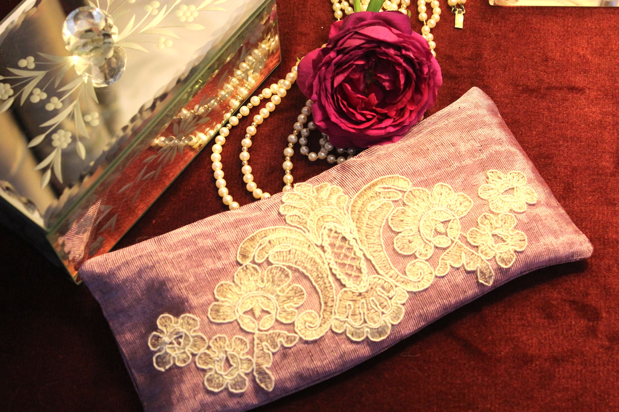 Silk Lavender Eye Pillow with Laces -Purple front