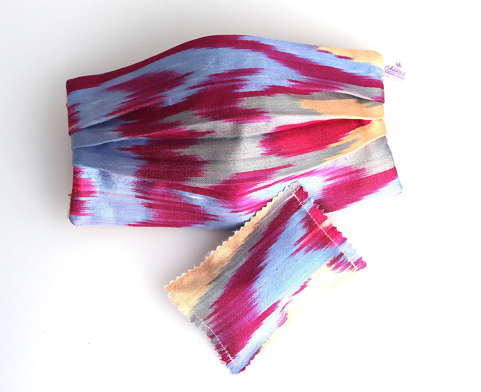 Washable Uzbek Ikat Silk Face Mask doubled with of 100% cotton fabric