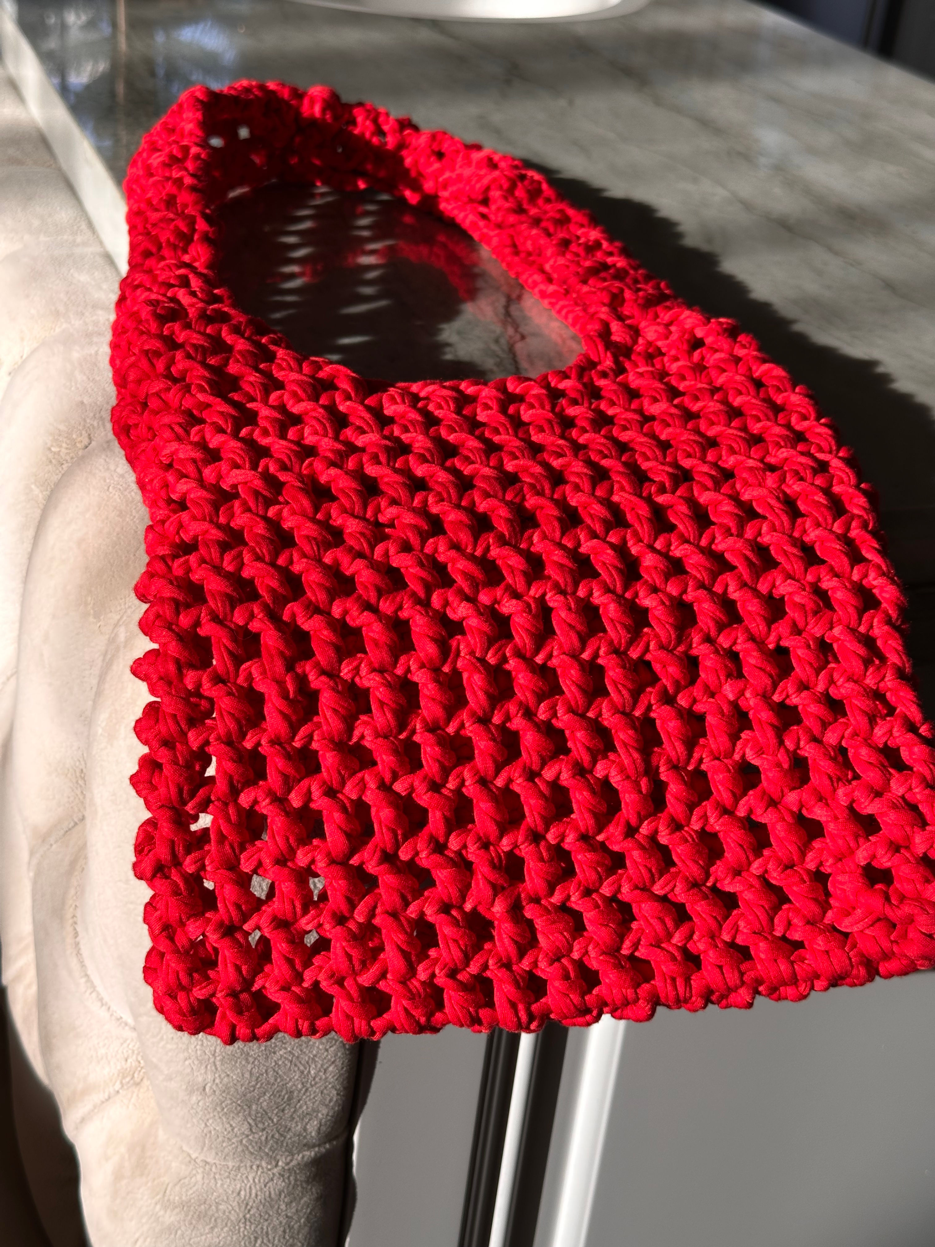 Red crochet bag